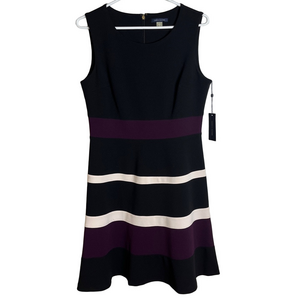 Tommy Hilfiger NWT Black Purple Stripe Midi Dress Womens 10 Preppy Color Block